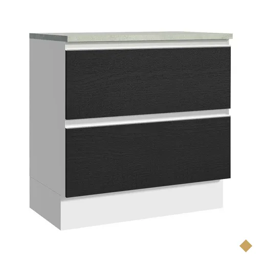 Balcão Armário de Cozinha 80 cm 2 Gavetas Branco/Preto Glamy Madesa