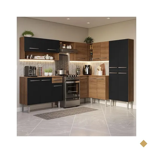 Armário de Cozinha Completa de Canto 417cm Preto/Rustic Emilly Madesa 02