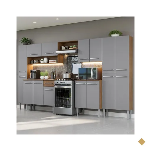 Armário de Cozinha Completa 325cm Cinza/Rustic Emilly Madesa 02