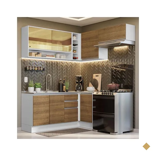 Armário de Cozinha Completa de Canto 349cm Branco/Rustic Glamy Madesa 06