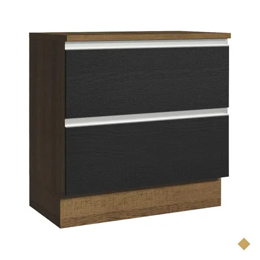 Balcão Armário de Cozinha 80 cm 2 Gavetas Rustic/Preto Glamy Madesa