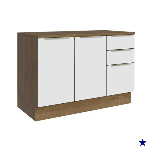 Balcão de Pia 120 cm 2 Portas 3 Gavetas Rustic/Branco Veludo Lux Madesa