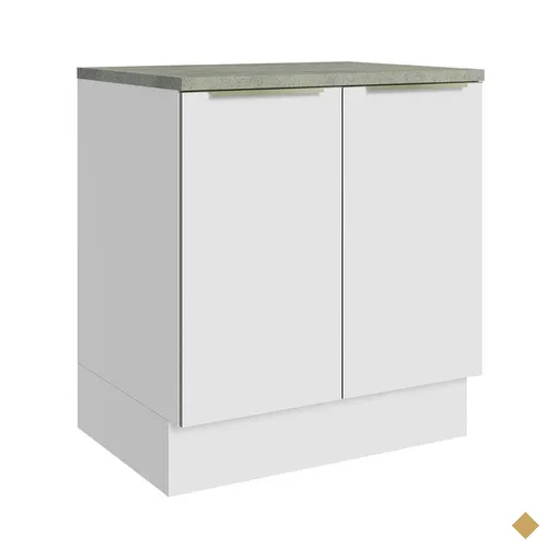 Balcão Madesa Lux 70 cm 2 Portas - Branco/Branco Veludo (Com Tampo)