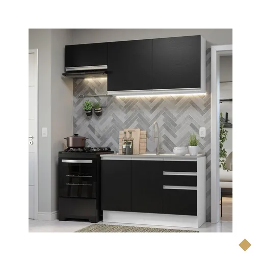 Armário de Cozinha Compacta 180cm Branco/Preto Glamy Madesa 09