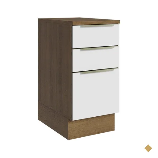 Balcão 40 cm 3 Gavetas Rustic/Branco Veludo Lux Madesa
