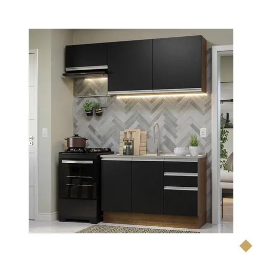 Armário de Cozinha Compacta 180cm Rustic/Preto Glamy Madesa 09