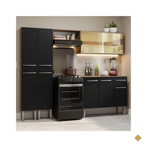 Armário de Cozinha Completa 229cm Rustic/Preto Emilly Madesa 06