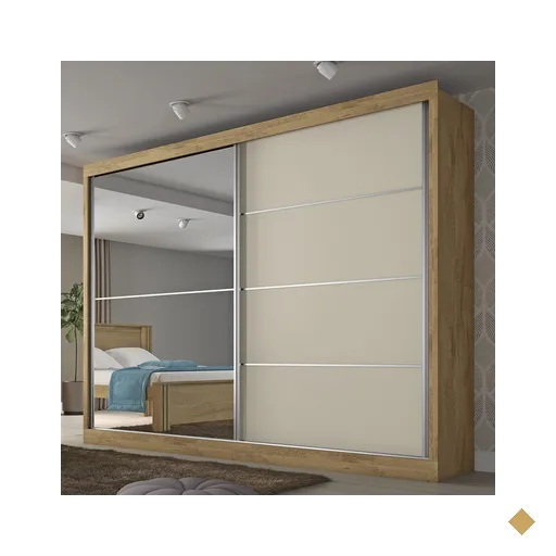 Guarda-roupa Casal Verona 2 Portas 4 Gavetas Espelhado Amendoa/off White -…