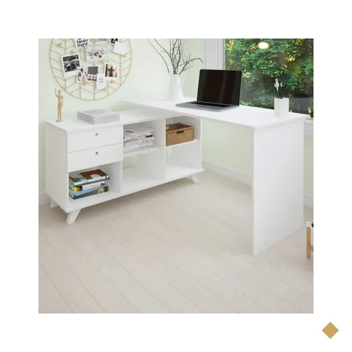 Mesa Escrivaninha Gold 2 Gavetas 2 Prateleiras Branco - Artany
