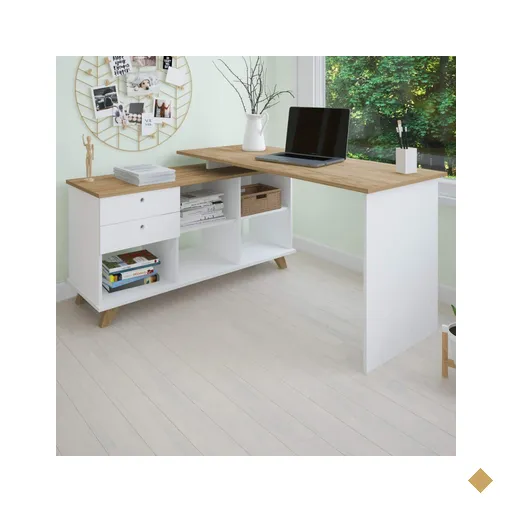 Mesa Escrivaninha Gold  2 Gavetas 2 Pratelerias Branco/olmo - Artany