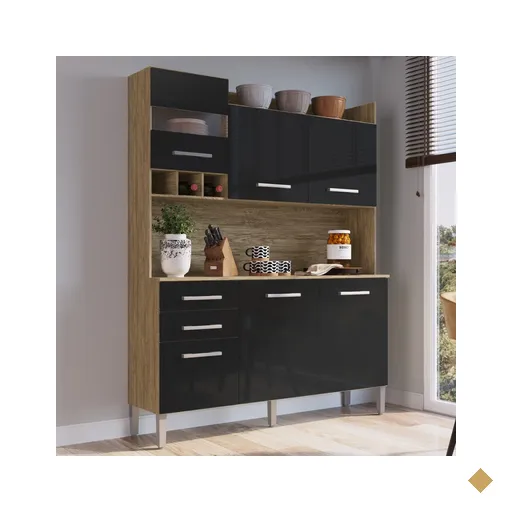 Cozinha Compacta 6 Portas 2 Gavetas Ac6200 Wood/preto - Decibal Móveis