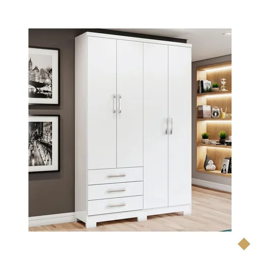 Guarda-roupa Solteiro City 4 Portas 3 Gavetas Branco - Henn