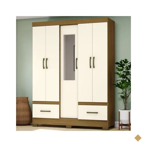 Guarda-roupa Solteiro 5 Portas 2 Gavetas Nature/off White B60 - Briz