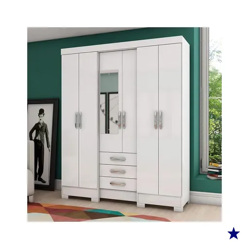 Guarda-roupa Solteiro 6 Portas 3 Gavetas Branco B23 - Briz