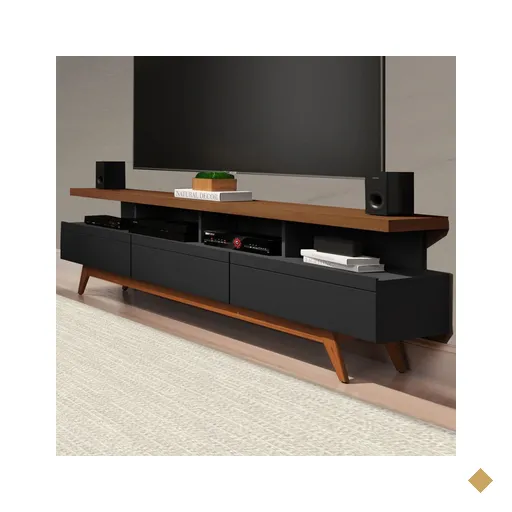 Rack Para Tv Até 70 Polegadas Vivare Wood 3 Gavetas Black/freijo - Giga Móveis