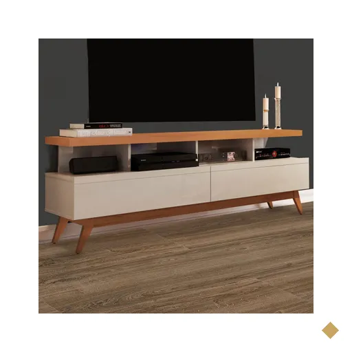 Rack Para Tv Até 60 Polegadas Vivare Wood 2 Gavetas Off White/nature - Giga…