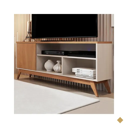 Rack Para Tv Até 50 Polegadas Malbec Wood 1 Porta Off White/nature - Giga…
