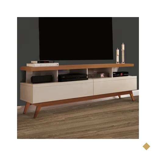 Rack Para Tv Até 60 Polegadas Vivare Wood 2 Gavetas Off White/freijo - Giga…