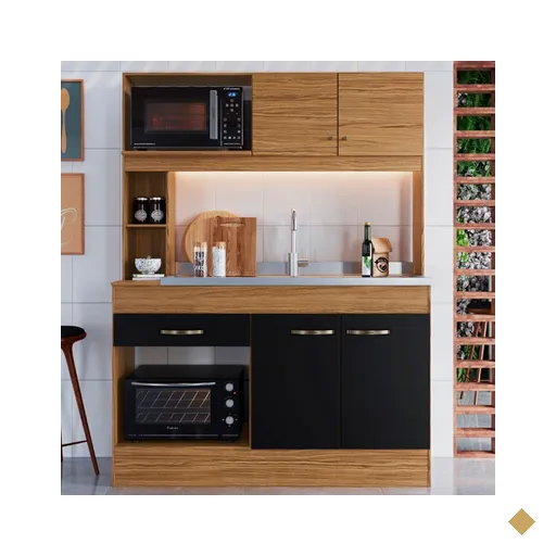 Cozinha Compacta Zeta 4 Portas 1 Gaveta Naturalle/preto Fosco - Decibal