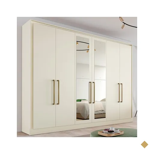 Guarda-roupa Casal Argos 6 Portas 6 Gavetas Espelhado 100% Mdf Off White -…