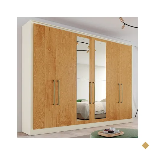 Guarda-roupa Casal Argos 6 Portas 6 Gavetas Espelhado 100% Mdf Off White/peroba…