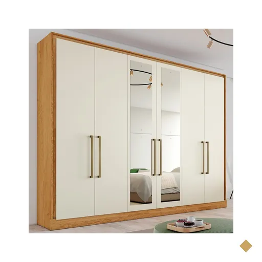 Guarda-roupa Casal Argos 6 Portas 6 Gavetas Espelhado 100% Mdf Peroba/off White…