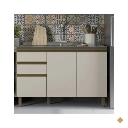 Balcão De Cozinha évelin 3 Portas 2 Gavetas Duna/cristal - Henn