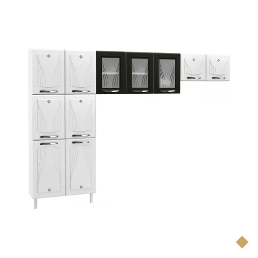 Cozinha Compacta Star New 11 Portas Com Vidro Branco/preto - Telasul