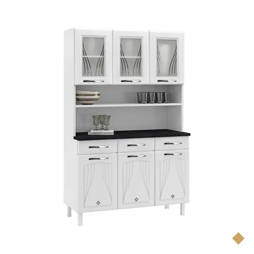 Cozinha Compacta Star New 6 Portas 3 Gavetas Com Vidro Branco - Telasul