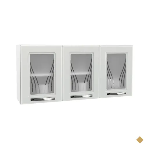 Armário Aéreo Cozinha Star New 3 Portas Com Vidro Branco - Telasul