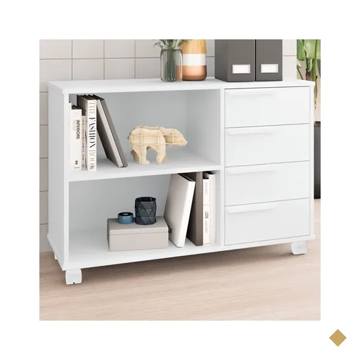 Gaveteiro Com Rodízios 4 Gavetas 1 Prateleira Office Branco - Brv Móveis