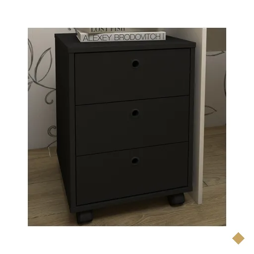Gaveteiro Com Rodízios New 3 Gavetas Preto - Artany