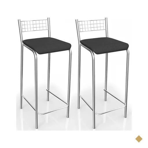 Banquetas Kit 2 Banquetas Genova Cromada Preto - Kappesberg