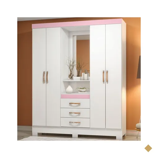 Guarda-roupa Casal 4 Portas 3 Gavetas B24 Branco/rosa Chá Flex - Briz