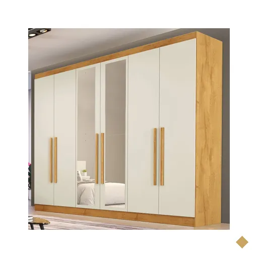 Guarda-roupa Casal Oslo 6 Portas 4 Gavetas 100% Mdf Com Espelho Peroba/off…