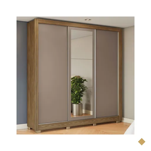 Guarda-roupa Casal 3 Portas 2 Gavetas Com Espelho Nogueira/fendi Cb1pm570 -…