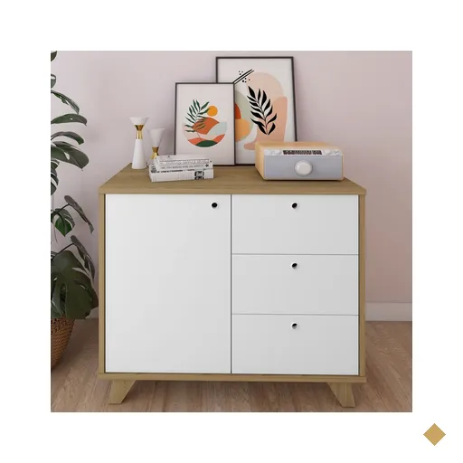 Armário Para Escritório Lugano 1 Porta 3 Gavetas Olmo/branco - Artany Móveis