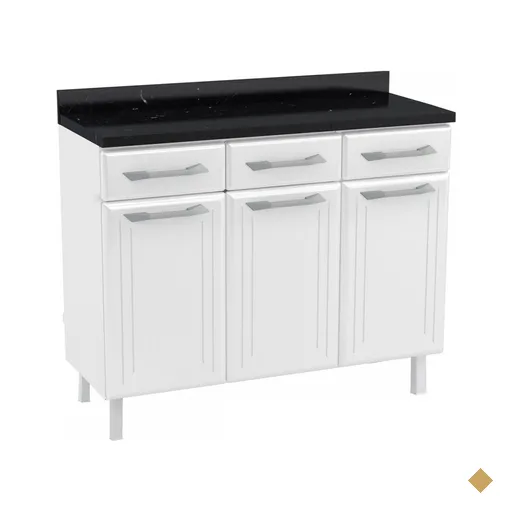 Balcão De Cozinha Em Aço Topázio 3 Portas 3 Gavetas Branco - Telasul