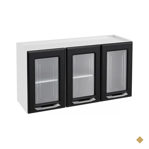 Armário Aéreo Cozinha Em Aço Topázio 3 Portas Com Vidro Branco/preto -…