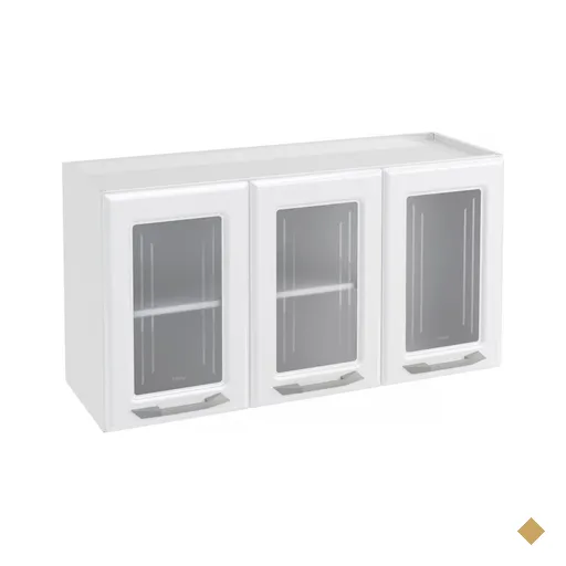 Armário Aéreo Cozinha Em Aço Topázio 3 Portas Com Vidro Branco - Telasul