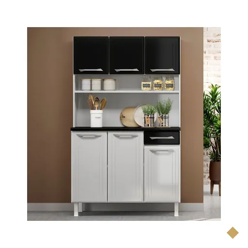 Cozinha De Aço Compacta Smart 6 Portas 1 Gaveta Branco/preto - Telasul