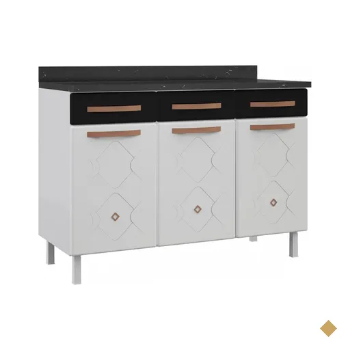 Balcão De Cozinha Para Pia Aço Mirage New 3 Portas 3 Gavetas Branco/preto -…