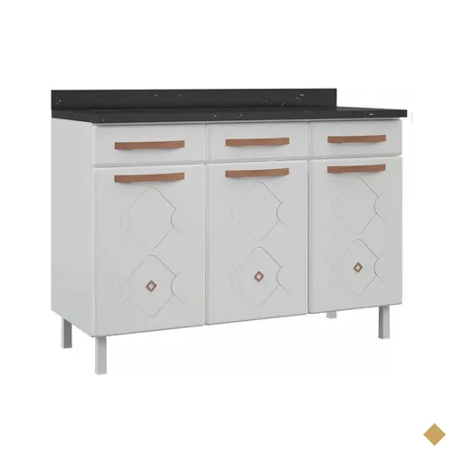 Balcão De Cozinha Para Pia Aço Mirage New 3 Portas 3 Gavetas Branco - Telasul