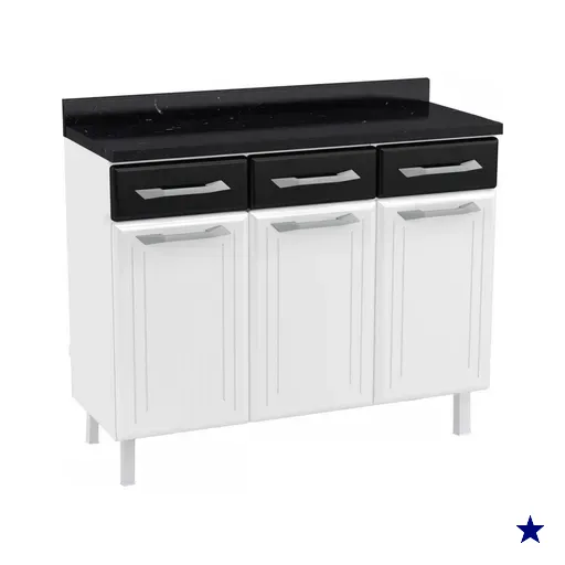 Balcão De Cozinha Em Aço Topázio 3 Portas 3 Gavetas Branco/preto - Telasul