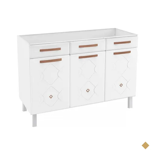 Balcão De Cozinha Para Pia Em Aço Mirage New 3 Portas 3 Gavetas Branco -…