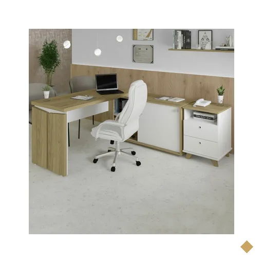Escritório Completo Home Office 1 Porta 2 Gavetas Olmo/branco - Artany Móveis