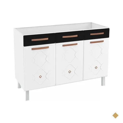 Balcão De Cozinha Para Pia Em Aço Mirage New 3 Portas 3 Gavetas Branco/preto…