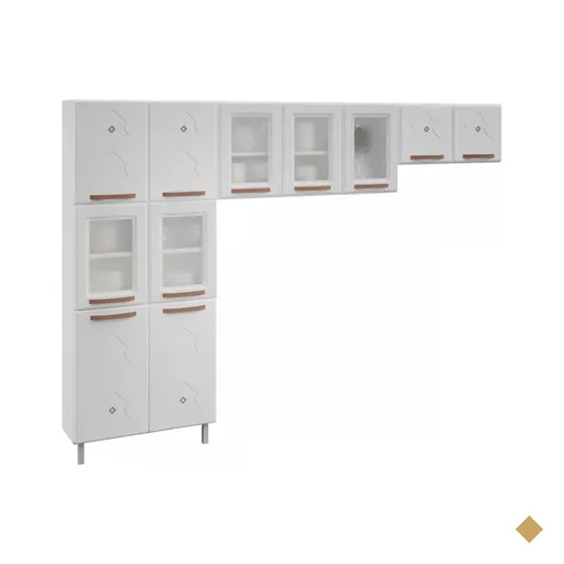 Cozinha De Aço Compacta Mirage New 11 Portas 6 Prateleiras Com Vidro Branco -…