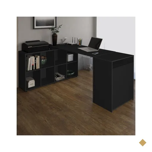 Escritório Completo Home Office 2 Portas 8 Nichos Preto - Artany Móveis