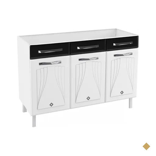Balcão De Cozinha Para Pia Em Aço Star New 3 Portas 2 Gavetas Branco/preto -…